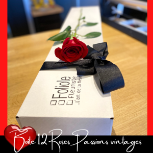 Boite 12 roses rouges passions vintage fleuriste foliole à Rosemere