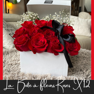 Boite a fleurs de douze 12 roses rouges de première qualité ÉCO Fleuriste Foliole