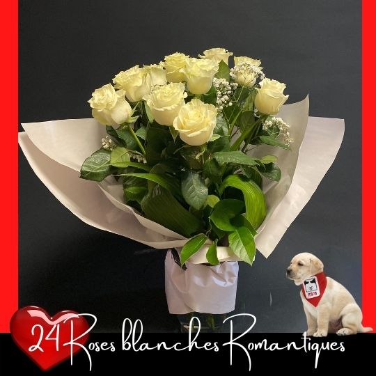24 roses blanches romantiques fleuristefoliole.com