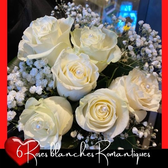 6 roses blanches romantiques fleuristefoliole.com