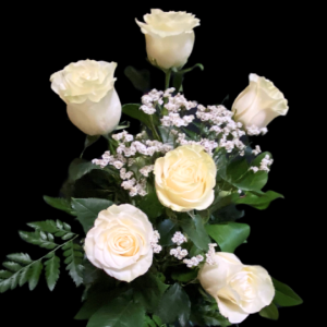 Bouquet 6 roses blanches -Fleuriste Foliole expert en livraison de fleurs Rosemère Blainville Laval