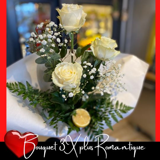 3 Roses blanches Romantiques - Fleuriste Foliole Rosemère Chocolats Favoris  Blainville Boisbriand Ste-Thérèse Fontainebleau Rosemere
