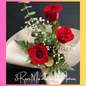 fête des mère bouquet 3 roses rouges mamans d'amours fleuriste foliole