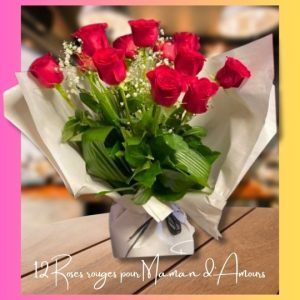 fête des mères 12 roses rouge maman d'amours fleuriste foliole