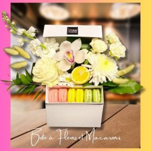 fête des mères Boîte à fleurs et macarons pour Maman fleuriste foliole