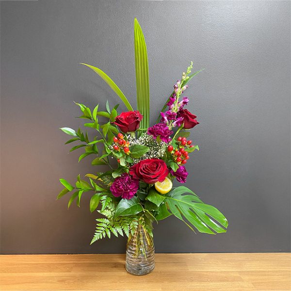 Bouquet La vie en rouge vase inclus